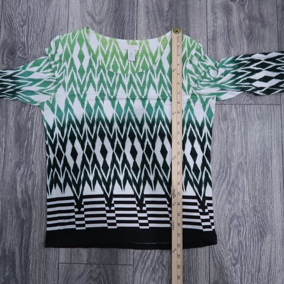 Chicos Womens Easywear Top 3/4 Sleeve Geometric Print Ombre Scoop Neck Shirt 0 - Picture 11 of 13